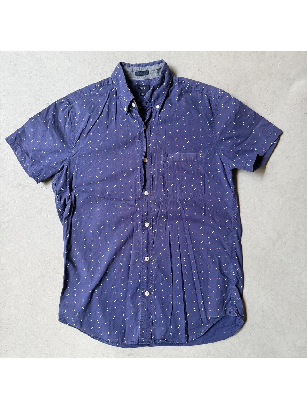 J.Crew Slim Fit Short Sleeve Button-Down Shirt Navy Confetti Print Size S